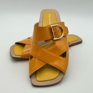 Dries Van Noten Yellow-Orange Leather Buckle Slide Mules size 39.5